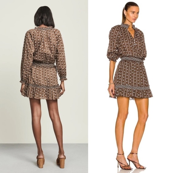 NWT VERONICA BEARD Floral Puffed Long Sleeve Embroidered Smocked Ruffled Dress M - Picture 9 of 15